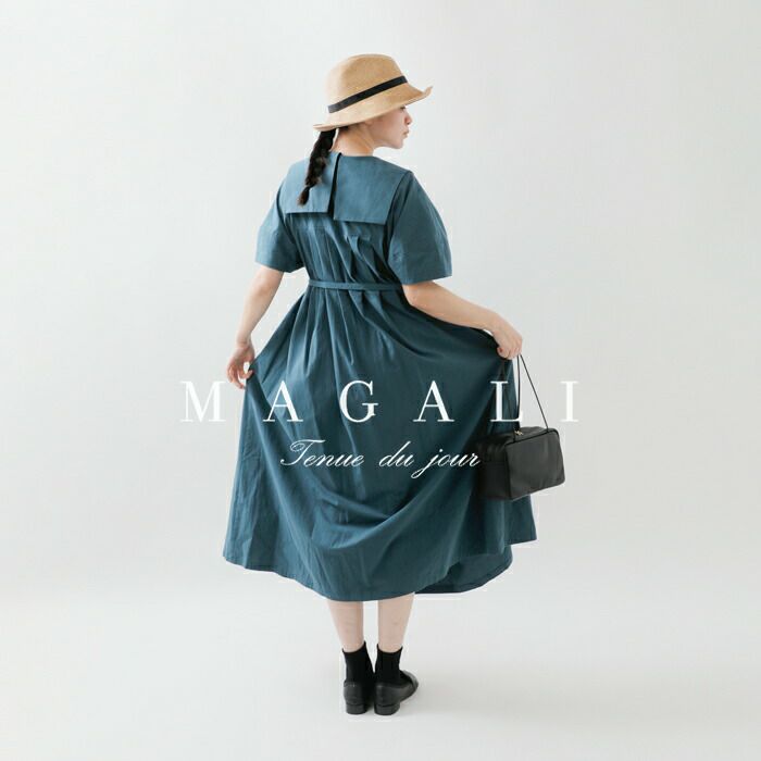 天日干しコットン・スクエアカラー・ワンピース／ブラック | MAGALI