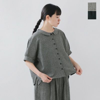 MAGALI マガリ 天日干しリネン ラウンドブラウス　ホワイト MAGALI マガリ リネンラウンドブラウス #ホワイト、ブラック