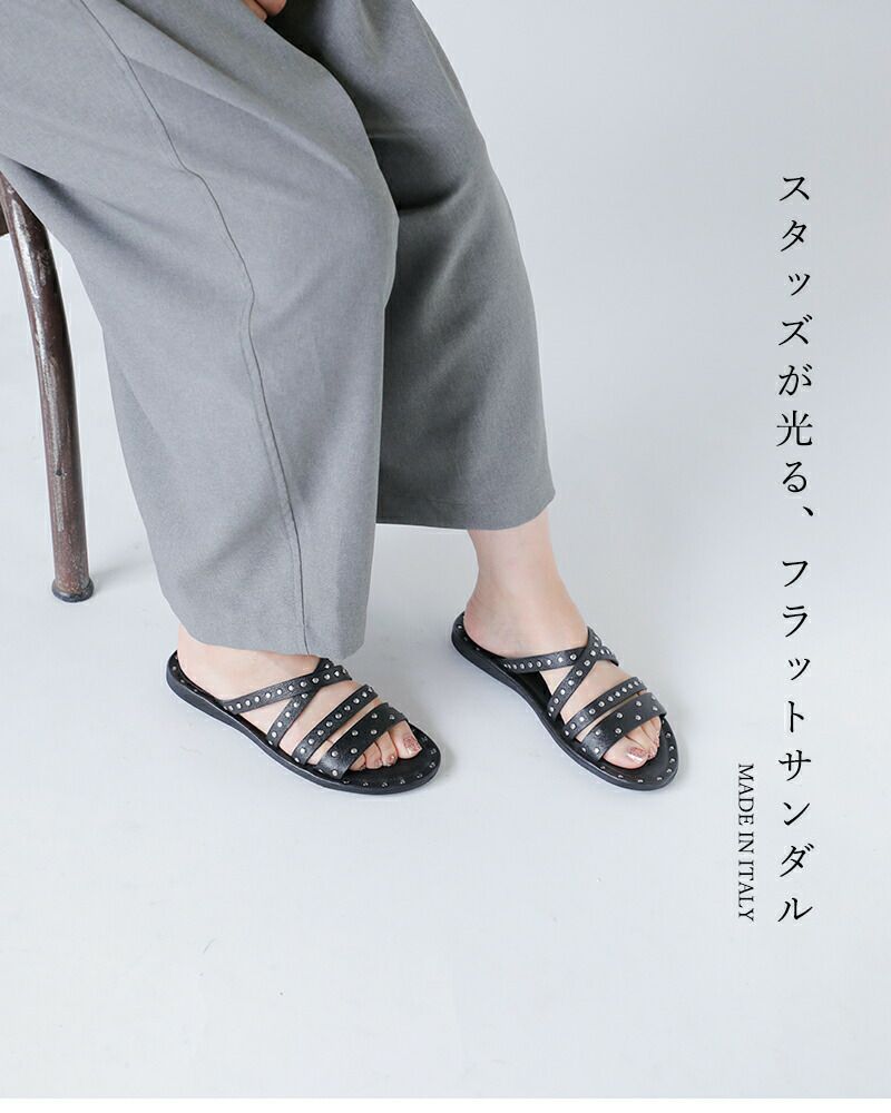 レザーフラットサンダル 10mm Ф 40%OFF】BRADOR ブラドール レザー クロス スタッズ フラット