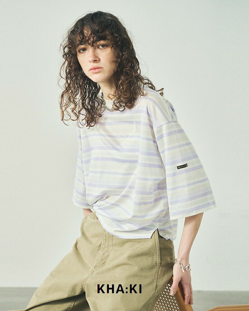 【WEB限定】 kha:ki カーキ シアー ドライタッチ マルチボーダー プル 彫刻