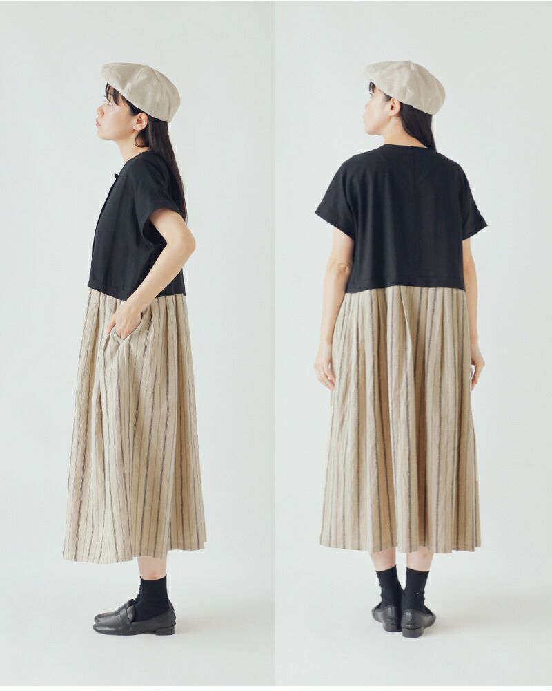 MAGALI マガリ コットン リネン ストライプ ダブルボタン