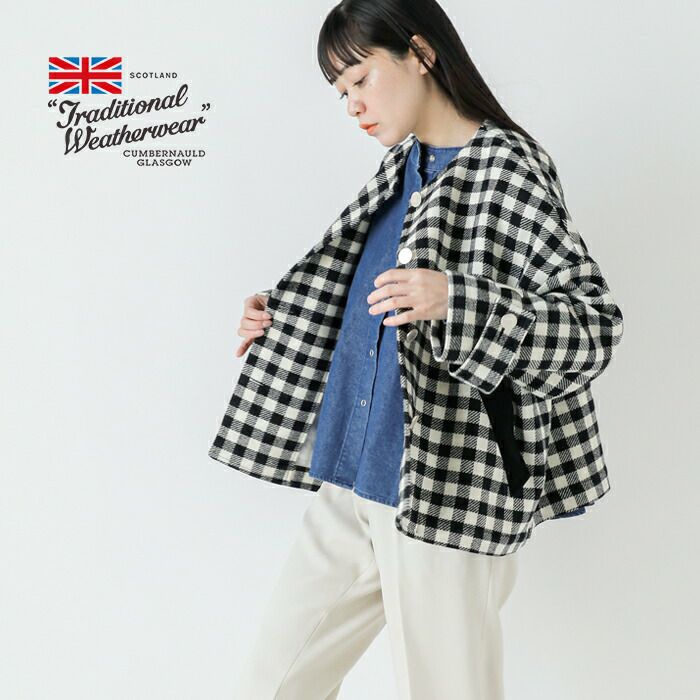 Traditional Weatherwear パイピングポンチョショートコート