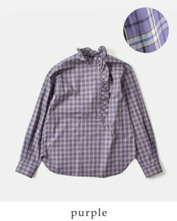 LOEFF ロエフ オーガニックコットン チェック フリル シャツ