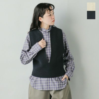 LOEFF ロエフ ウールヤーン 畔編 スリットネック ベスト 8818
