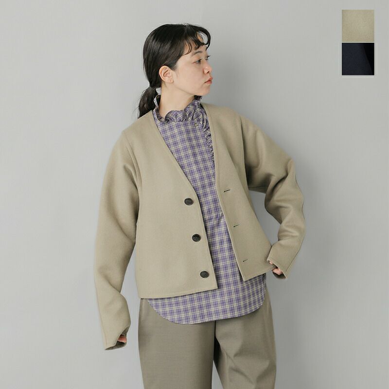 LOEFF ロエフ ウール カシミヤ Vネック ノーカラー ジャケット