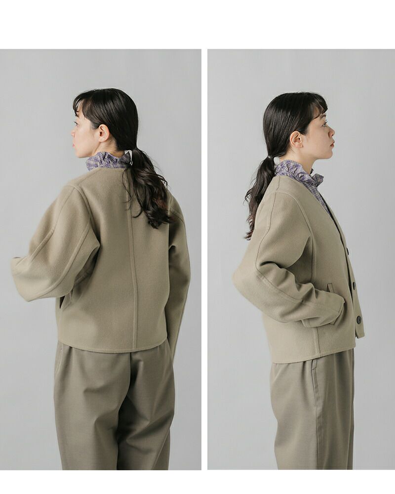 LOEFF ロエフ ウール カシミヤ Vネック ノーカラー ジャケット