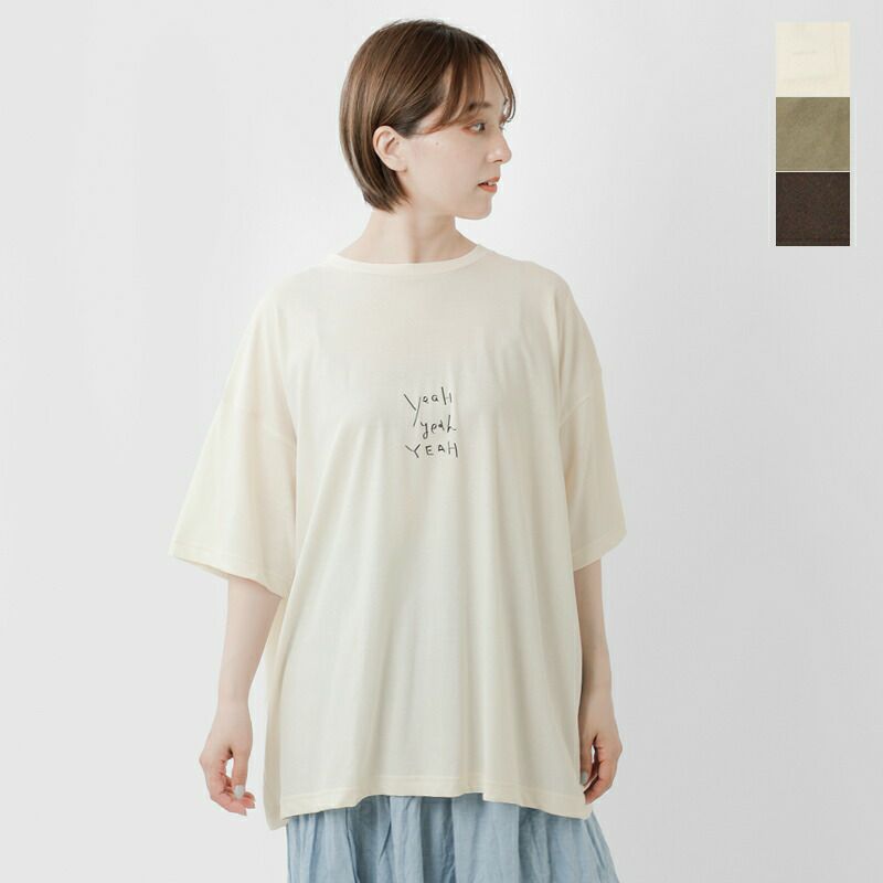 ツモリチサト コットン プリント ビッグ チュニックTシャツ