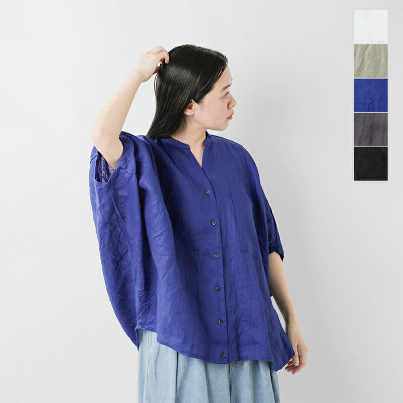 mizuiro ind｜リネンスタンドカラーシャツ - MARcourt