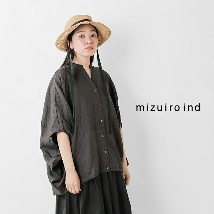 mizuiro ind ミズイロインド リネン スタンドカラー コクーン