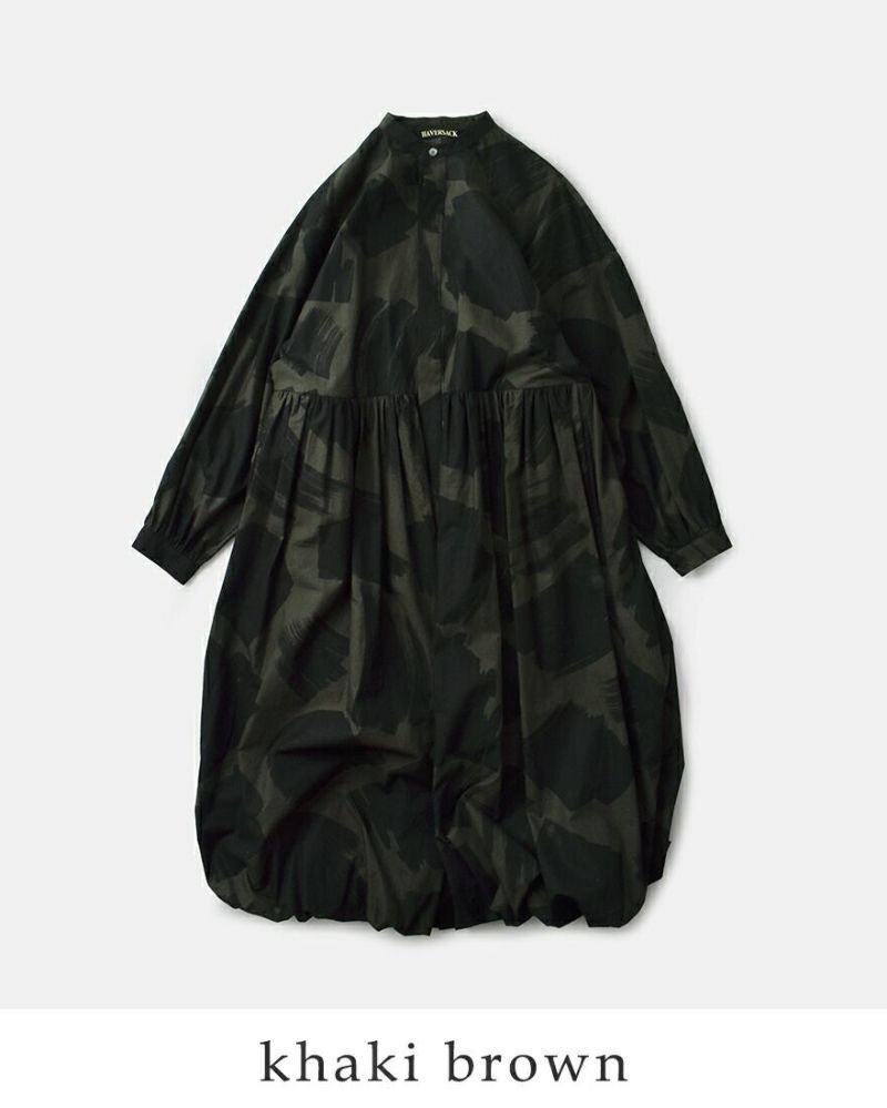 ハバーサック バンドカラー ロングシャツ ワンピース アシンメトリー バンドカラーワンピース／HAVERSACK