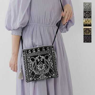 【happy.life.0425.1219】ラジャス99.99% 純金 ne Quittez pas ヌキテパ スパンコール 刺繍 ショルダーバッグ
