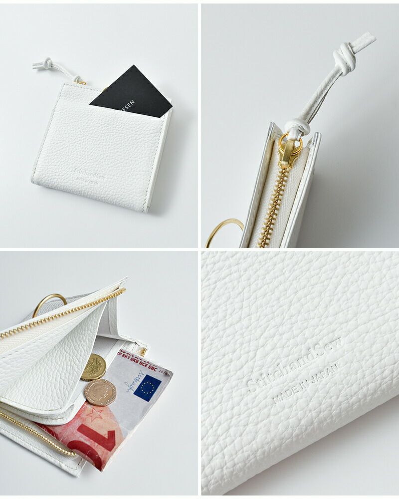 美品 C65 グレイッシュモカ　ストラップ付き StitchandSew スティッチアンドソー 牛シボ Lジップ ウォレット