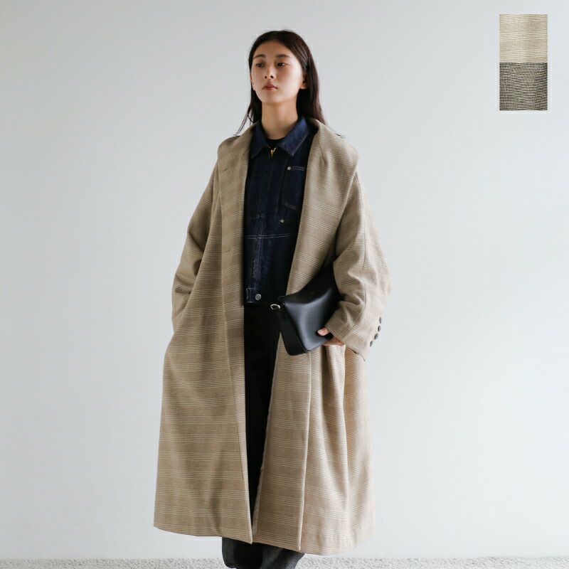 Hella ヘラ スタンドカラー ツイード ロング コート “TWEED LONG