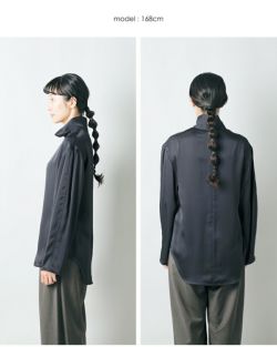 ロエフ＊ストレッチシルクサテン プルオーバーブラウス 6万＊炭黒 LOEFF ロエフ サテン ハイネック プルオーバー ブラウス 8821-2