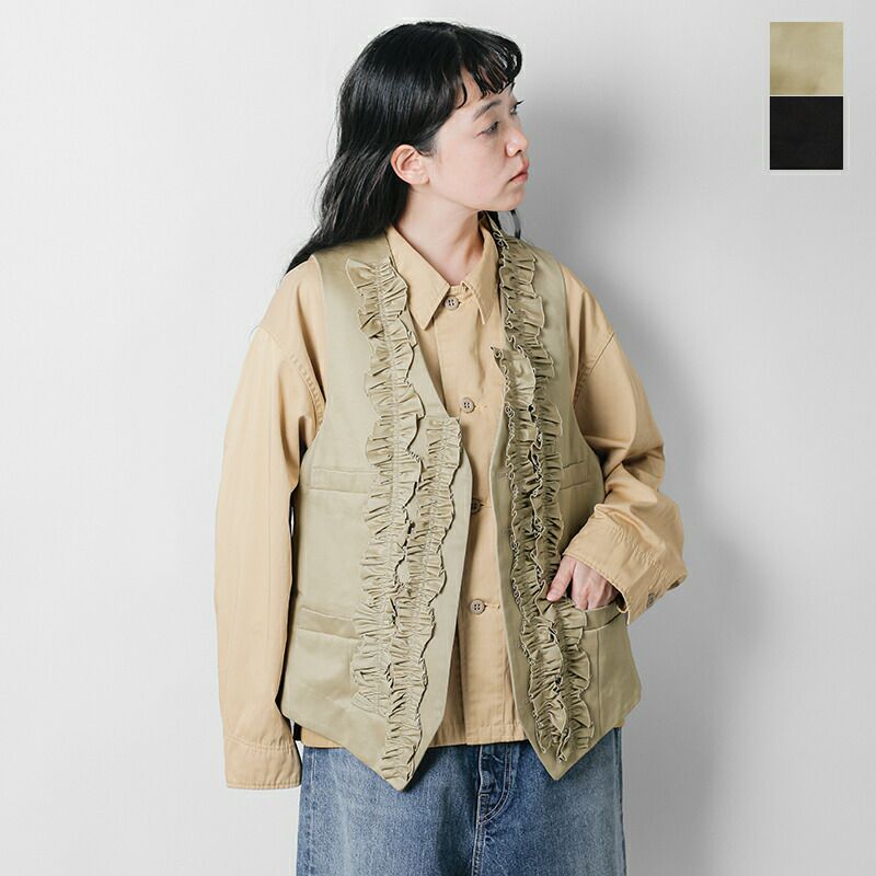 RHODOLIRION 定価4.9万円　フリル付ベスト　チノクロス RHODOLIRION｜コットン チノ クロス フリル ベスト “Frill Vest