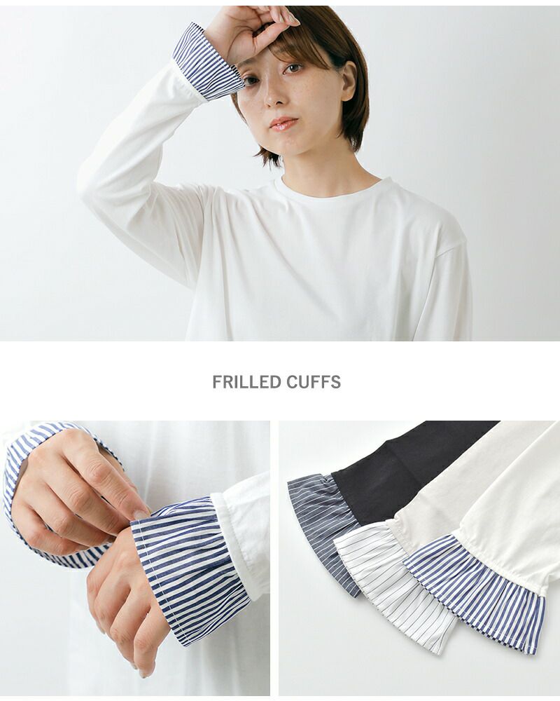 ヌーベル ドゥ パラディ Tシャツ NOUVELLES DU PARADIS  コットン トロワ天竺 袖口 フリル ストライプ プルオーバー pc24405st  ☆☆ クーポン対象 000000046528-10-l.jpg?t=