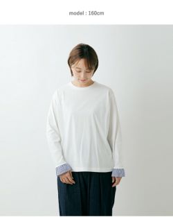 ヌーベル ドゥ パラディ Tシャツ NOUVELLES DU PARADIS  コットン トロワ天竺 袖口 フリル ストライプ プルオーバー pc24405st  ☆☆ クーポン対象 30%OFF】NOUVELLES DU PARADIS ヌーベル ドゥ パラディ コットン