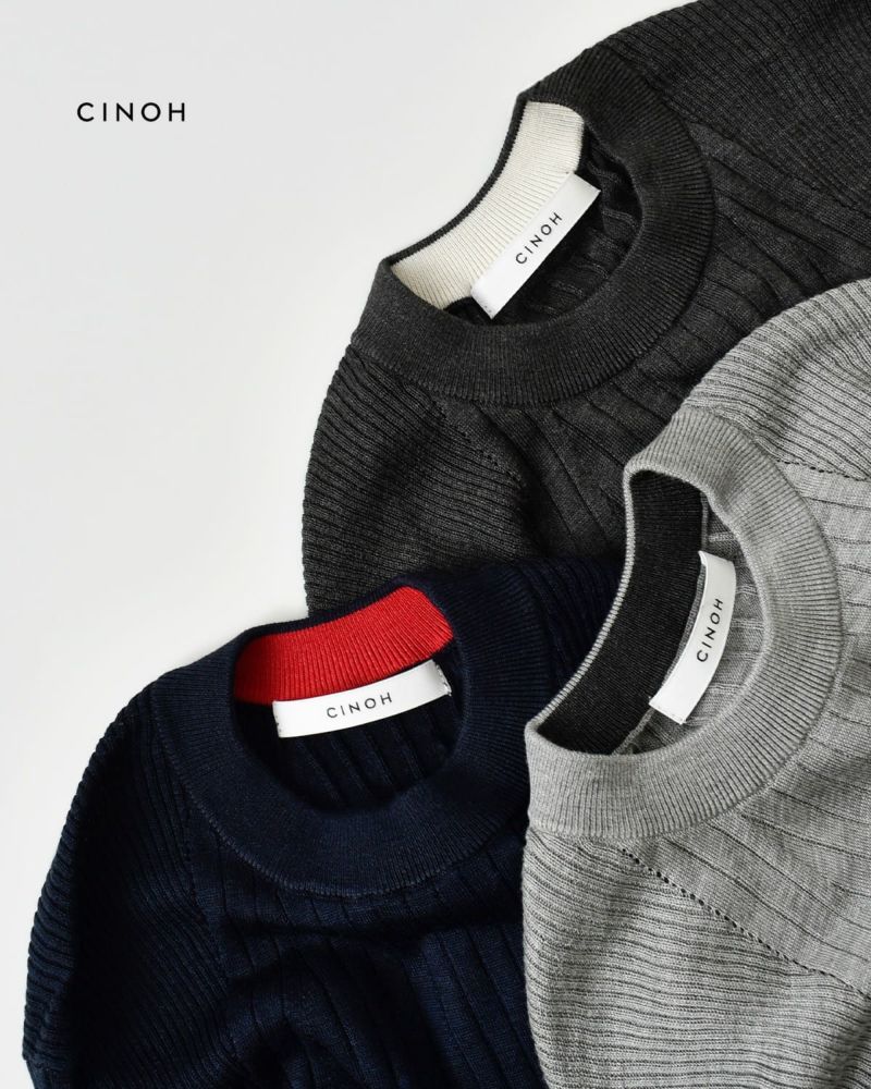 完売　チノ　CINOH タイトタートルニット　グレー×レッド 完売 チノ CINOH タイトタートルニット グレー×レッド