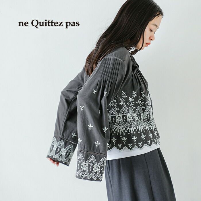 ヌキテパ ne Quittez pas コットン 刺繍 ブラウス ブラック ne Quittez pas ヌキテパ 010151ZC5 コットンボイルピンタック