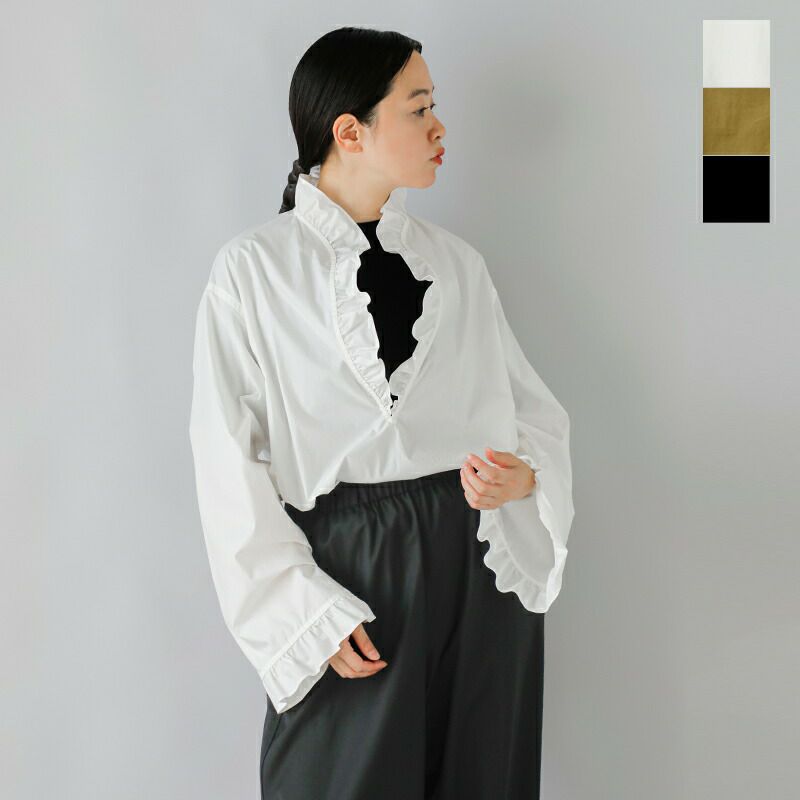【美品】 LOEFF ロエフ フリルカラーブラウス LOEFF ロエフ コットンブロード フリル スキッパー シャツ 8821