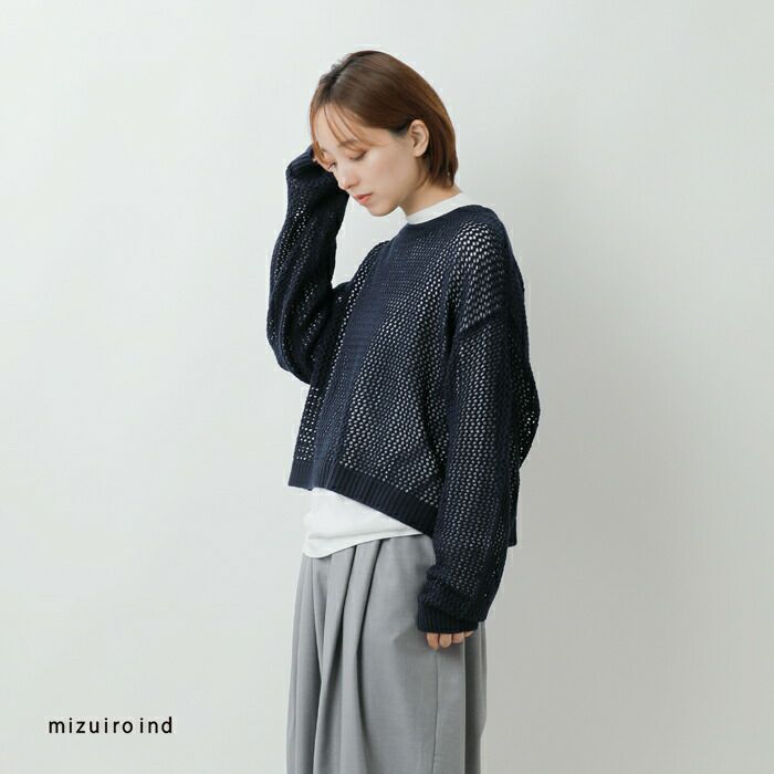 クーポン対象】mizuiro ind ミズイロインド メッシュ クルー