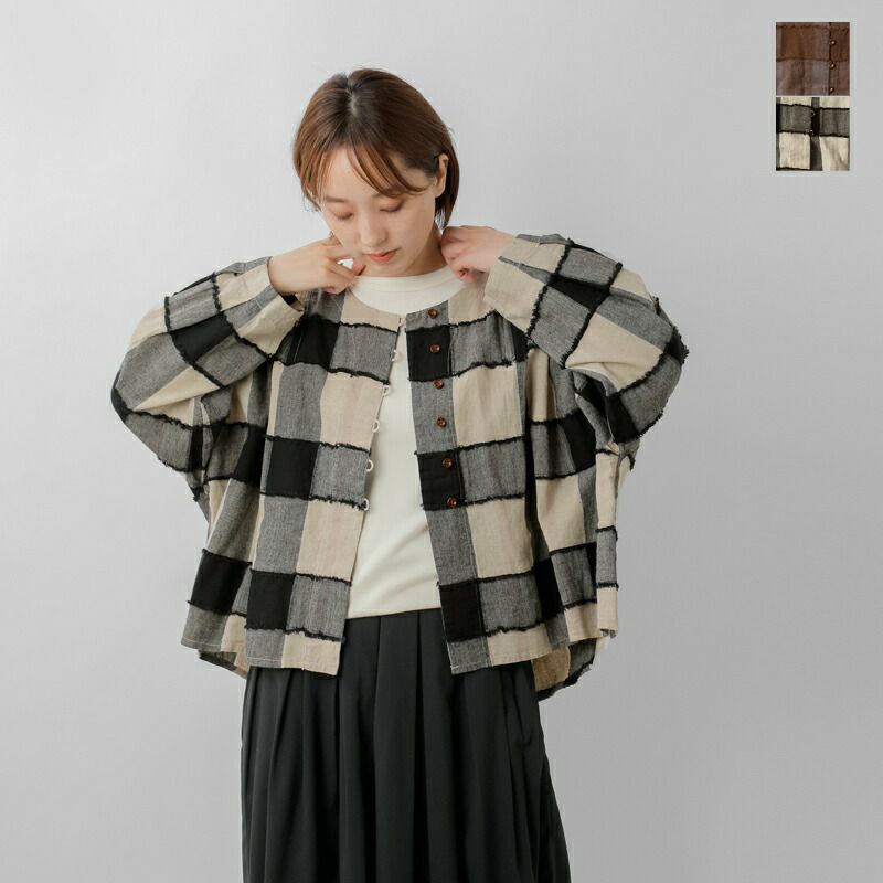 美品 ツムグ tumugu ドット柄リネンジャガードシャツワンピース 日本製 tumugu:（ツムグ） | パッチワークジャガード シャツワンピース