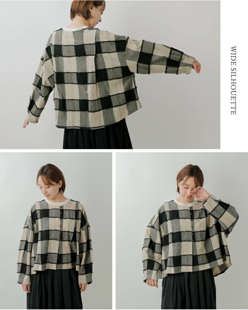 ツムグ ブラウス tumugu  リネン コットン ブロックチェック カットジャガード ボレロ ブラウス tb25236  ☆☆ クーポン対象 40%OFF】tumugu ツムグ リネン コットン ブロックチェック カット