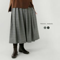 a453　ドゥロワー　チェック　ロングスカート　ウール　アルパカ TRAVAIL MANUEL トラバイユマニュアル ウールトロ チェック タック