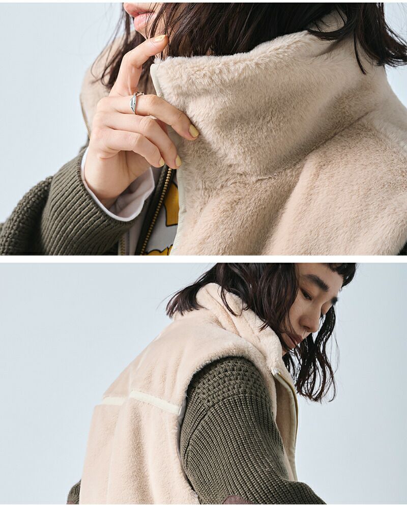kha:ki カーキ  スタンド カラー エコファー ベスト “STAND COLLAR FUR VEST” mil25fjk3228-nk 2025aw新作 レディース ☆☆ クーポン対象 40%OFF】kha:ki カーキ スタンド カラー エコファー ベスト “STAND