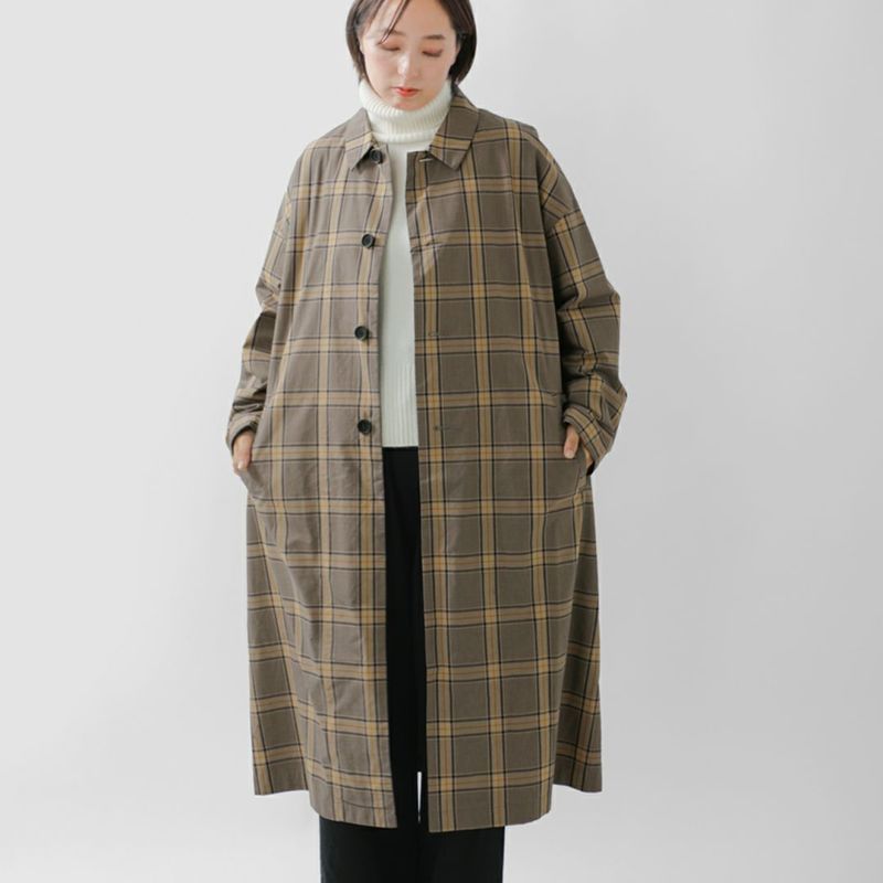 40%OFF】tissu ティシュ ツイル グレンチェック ステンカラーコート