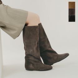 ファビオルスコーニ キャメル　ロングブーツ　24.5 〜25cm ファビオルスコーニ FABIO RUSCONI ラウンドトウスタックヒールロング