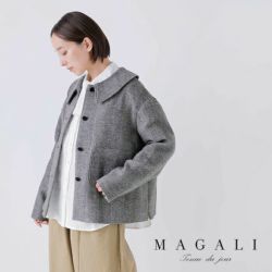 マガリ　コットンウールジャケット MAGALI マガリ シェットランドウールリネン フラットカラー ジャケット