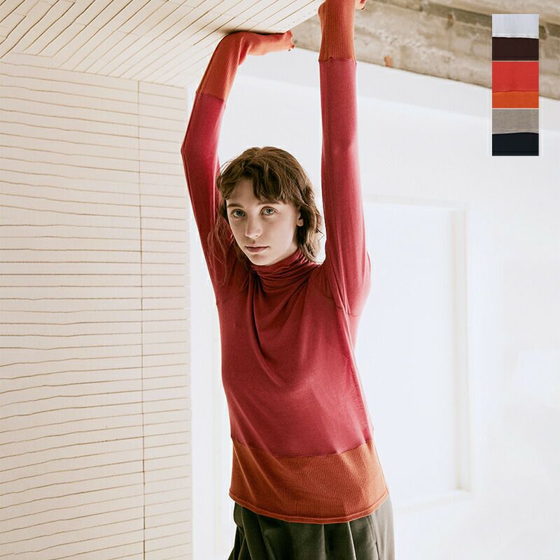 40%OFF】whyto ホワイト カシミヤ シルク カラー ブロック タートル