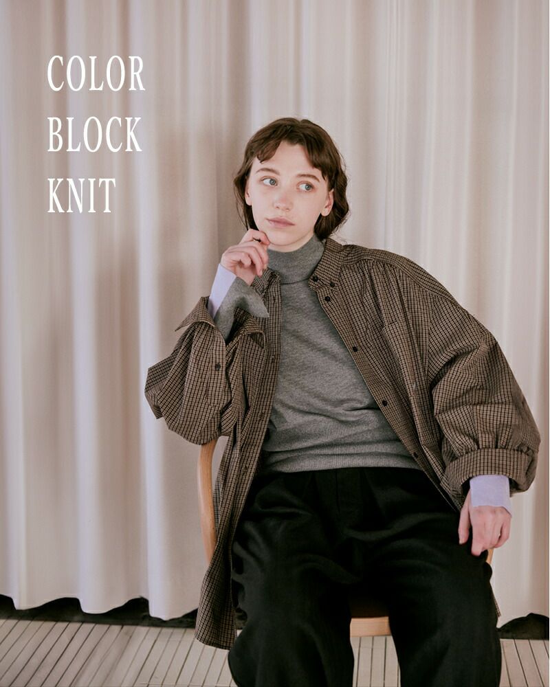 whyto ホワイト コットンシルク カラー ブロック ニット “color