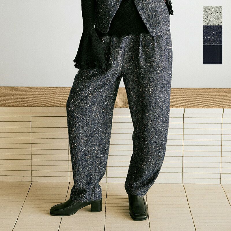 40%OFF】whyto ホワイト ネップ ツイード トラウザー パンツ “nep