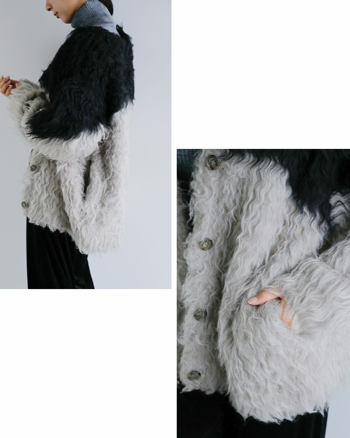 40%OFF】CLANE クラネ バイカラー シャギー ニット カーディガン 19106