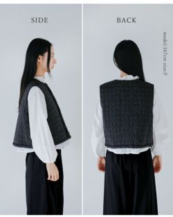 qiri キリ フラワー ドット キルトジャガード リバーシブル ベスト “flower dot quiltJQ short reversible vest” 63-01-bl-008-25-2 レディース 2025aw新作 ★★ 30%OFF】qiri キリ フラワー ドット キルトジャガード リバーシブル