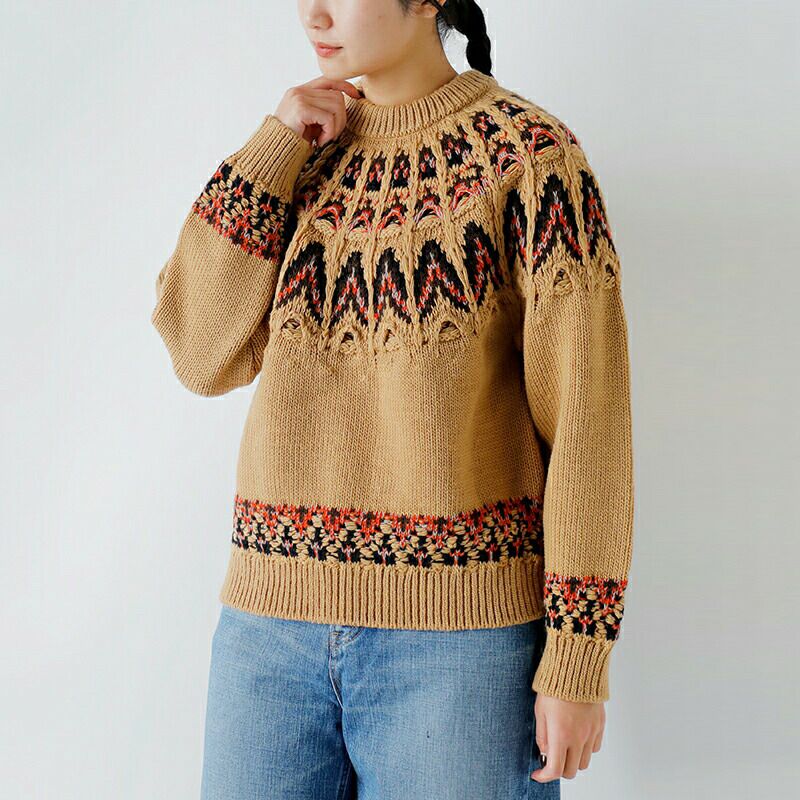 美品✨COOHEM コーヘン　ニット　ノルディック柄　ベージュ　M COOHEM（コーヘン） 交編 ノルディック ニットプルーバー / メンズ