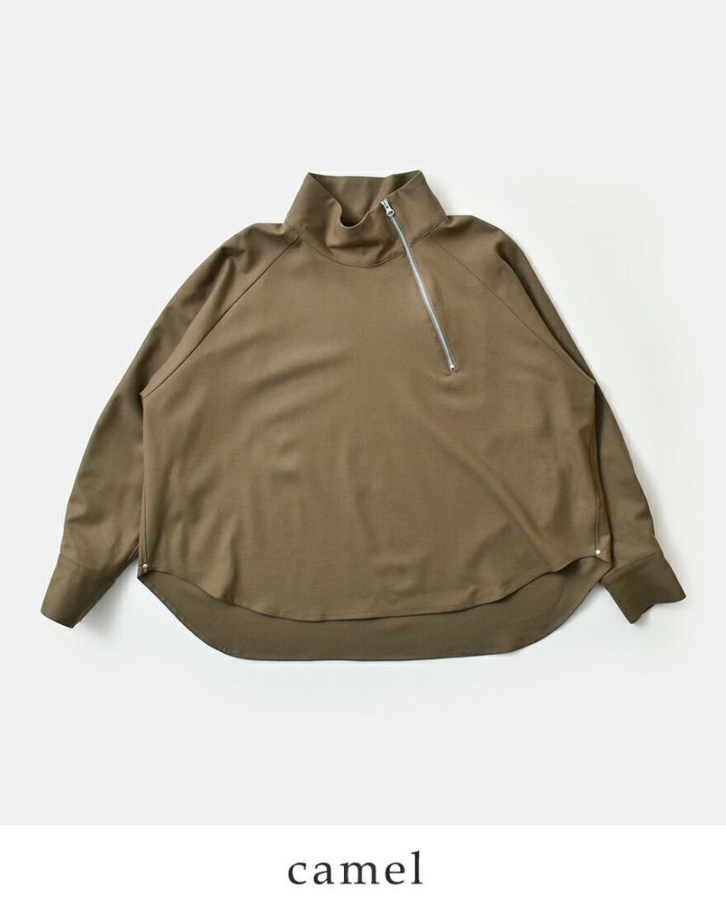 assiette アシェット  バージンウール ストレッチサキソニー アシンメトリー ハーフZIP プルオーバー a24-31496-54 レディース 2025aw新作 クーポン対象 assiette アシェット バージンウール ストレッチサキソニー