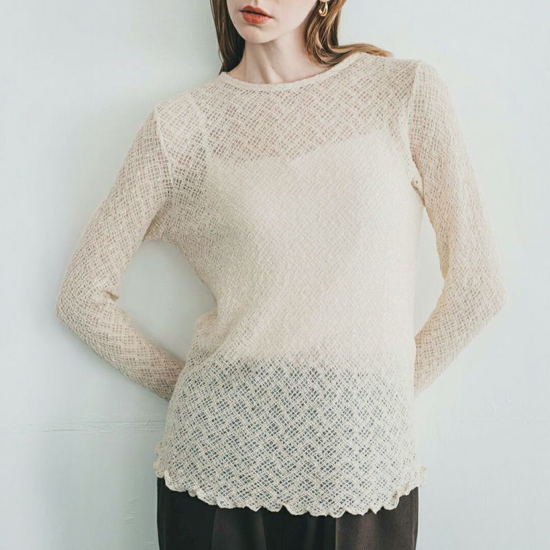 whyto ホワイト フリル フレア レース トップス frill flare lace tops
