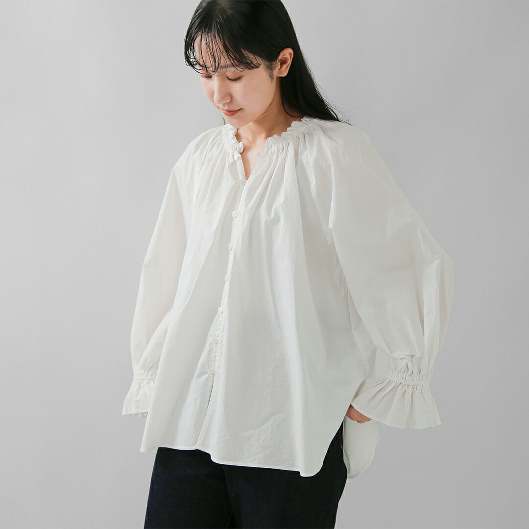 ミズイロインド mizuiro ind コットン レース スタンドカラー ワイド