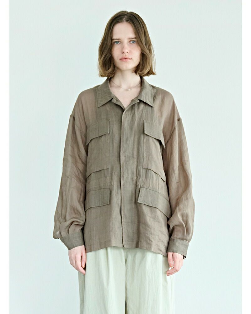 kha:ki カーキ シアーラミーポプリン ミリタリーシャツジャケット