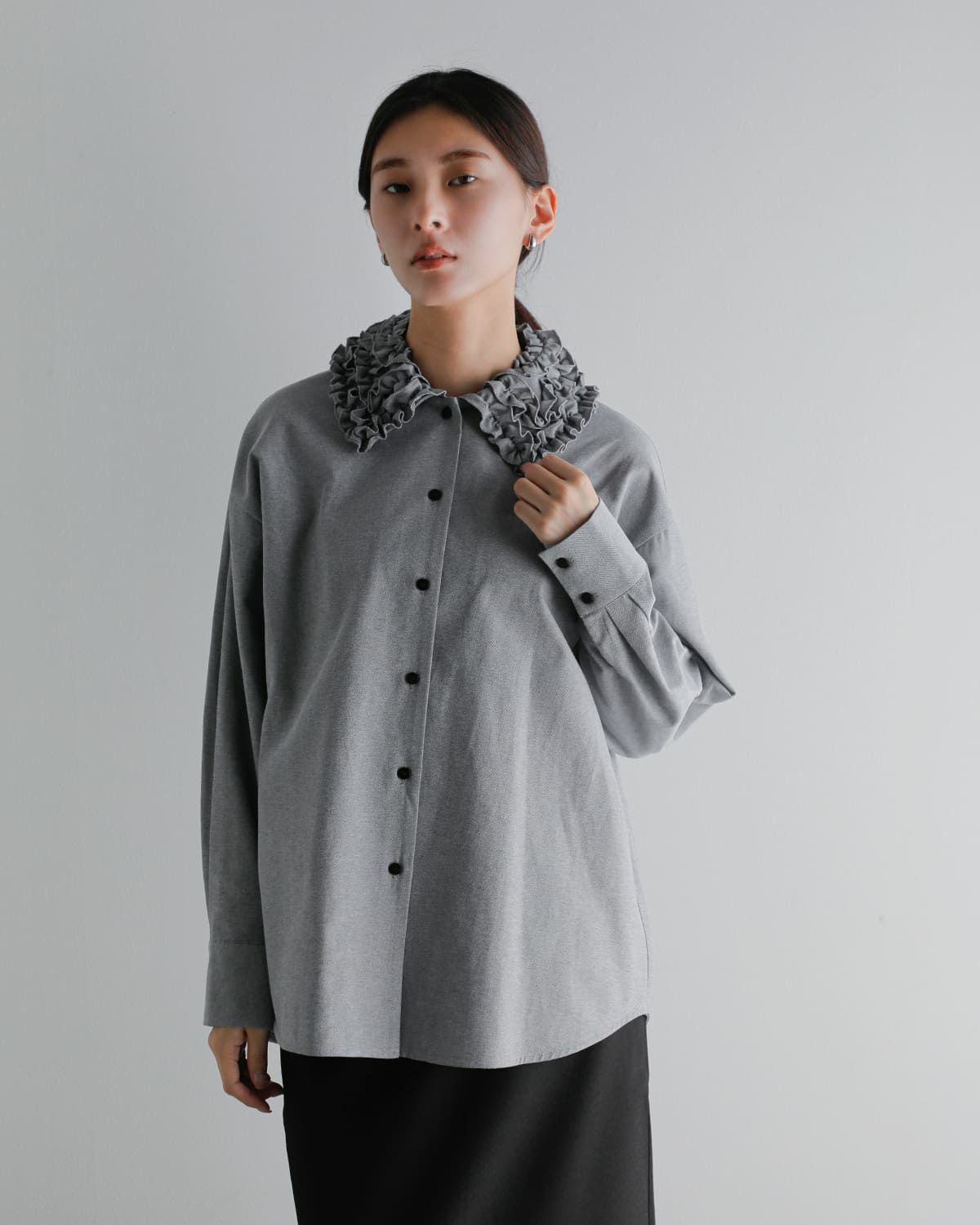 MANOF マノフ フリルカラー オックスフォード シャツ 80122-4013