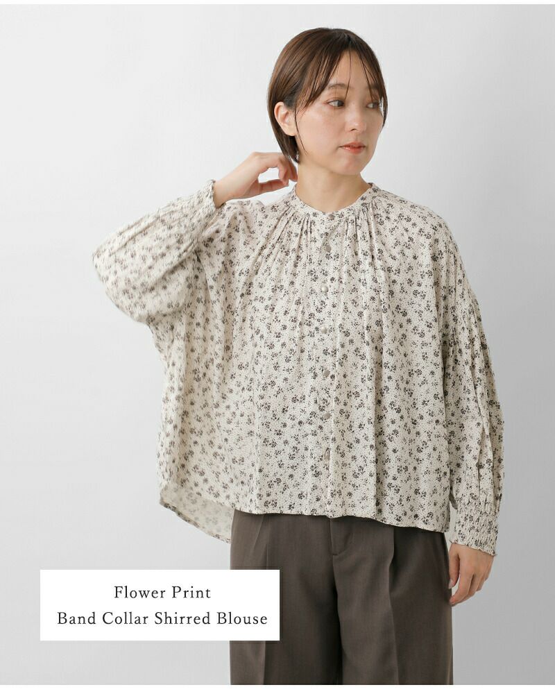 PARIS DE AOUNE パリドゥアオウネ フラワープリント バンドカラー