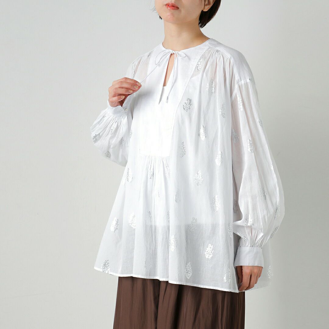 ne Quittez pas ヌキテパ コットンボイル フラワー箔プリント ギャザー