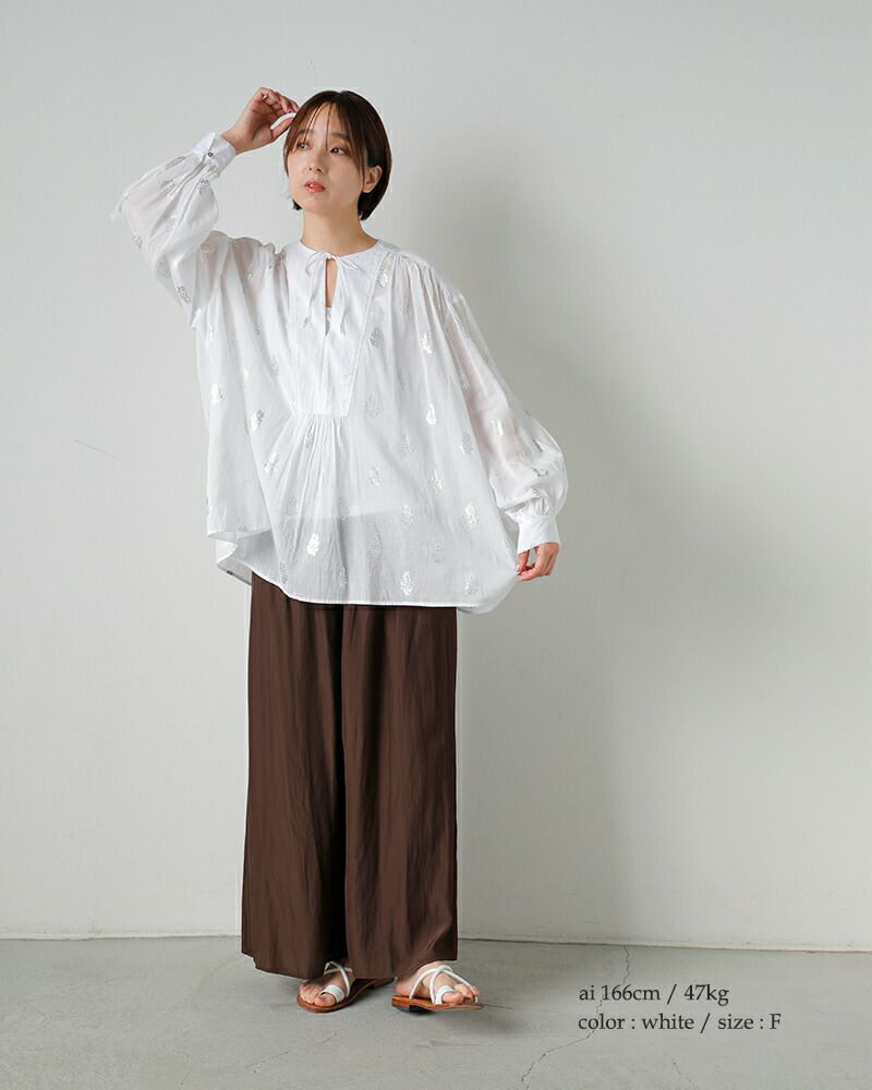 ne Quittez pas ヌキテパ コットンボイル フラワー箔プリント ギャザー