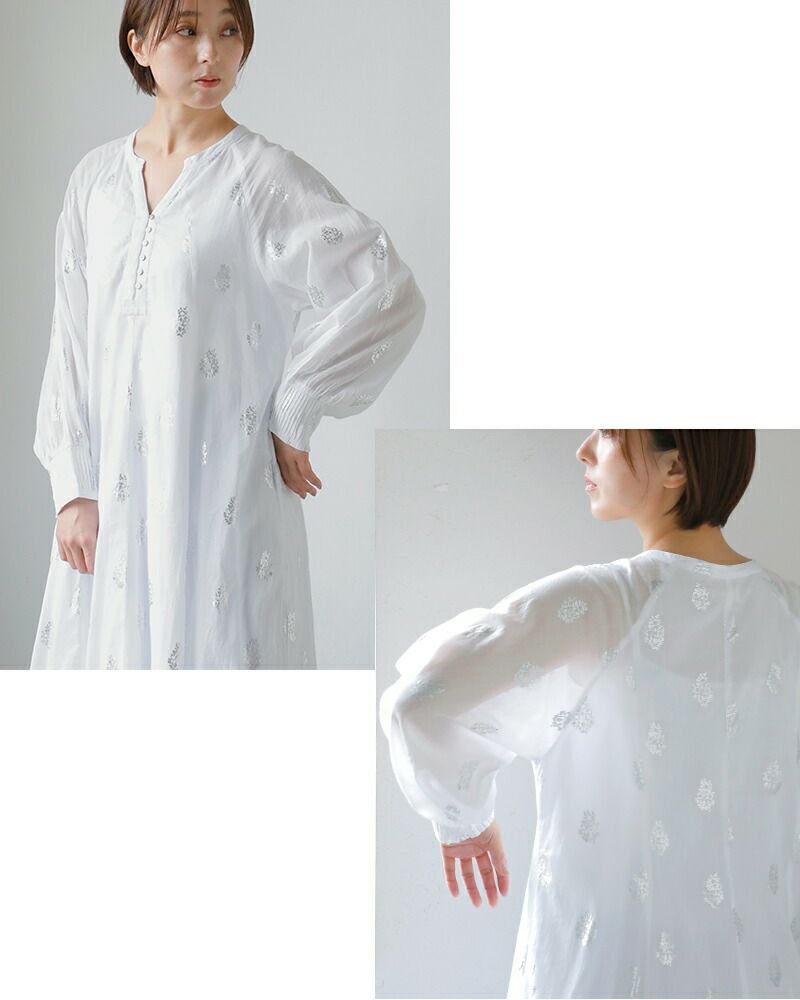 ne Quittez pas ヌキテパ コットンボイル フラワー箔プリント スリーブ