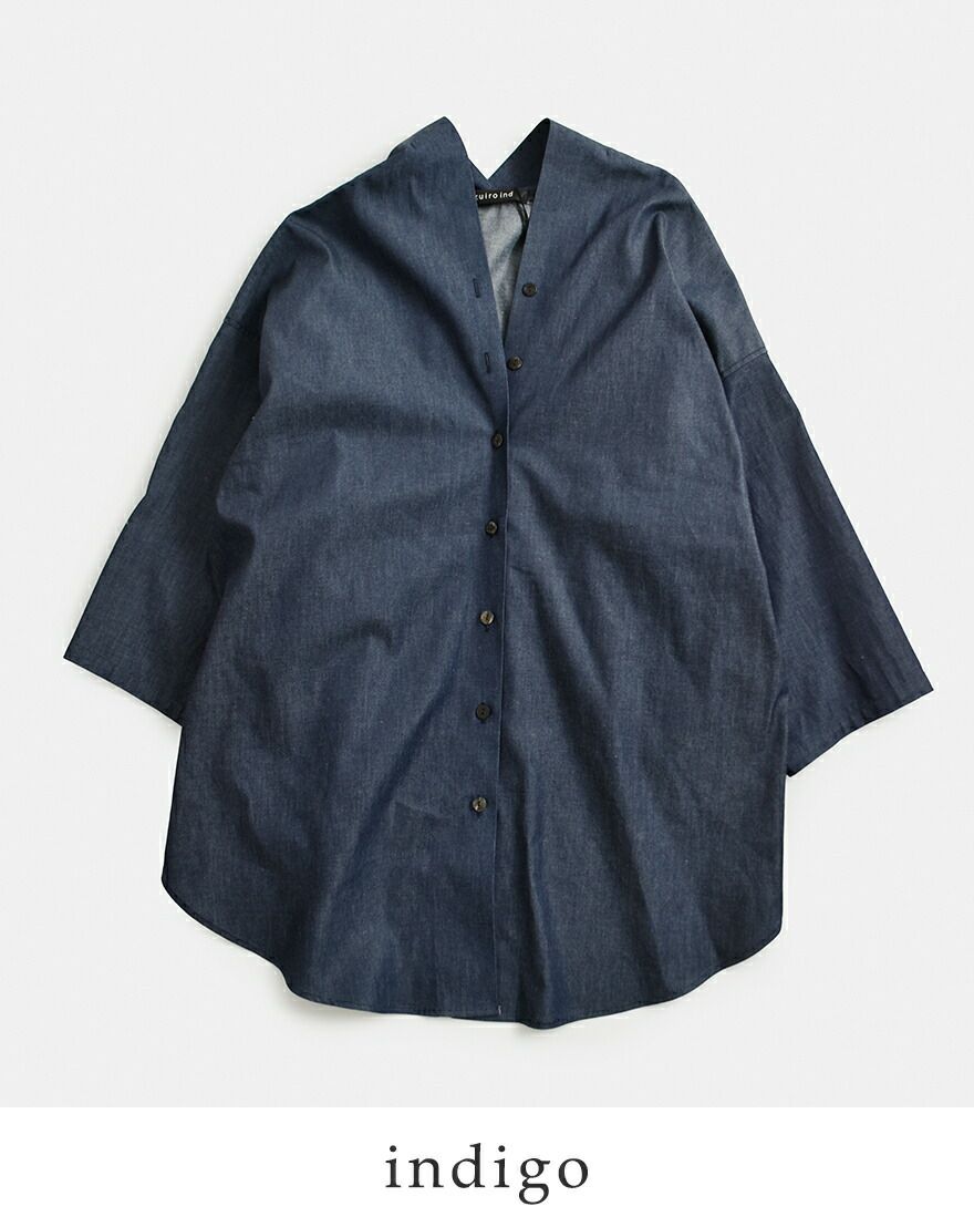 mizuiro ind ミズイロインド コットン Vネック デニム シャツ 1-230156