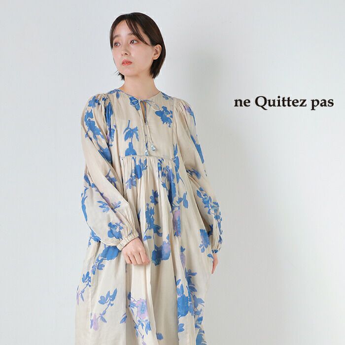 ne Quittez pas ヌキテパ コットンボイル ローズプリント ハンド