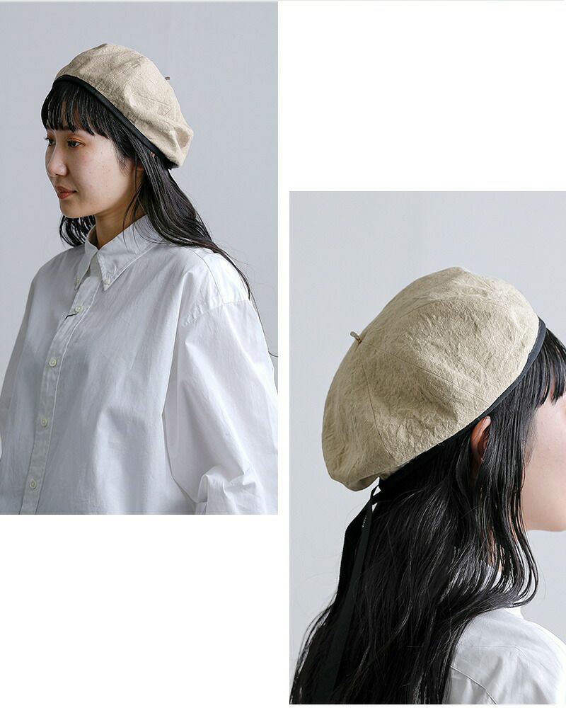 Chapeaugraphy シャポーグラフィー 綿麻クロス リボン ベレー帽 20051